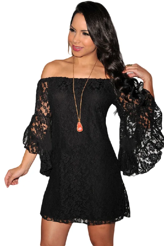 Sexy Plus Size Black Lace Off-The-Shoulder Mini Dress Elegant Mini Dress with Pleats Sexy Plus Size Black Lace Off-The-Shoulder Mini Dress Elegant Mini Dress with Pleats