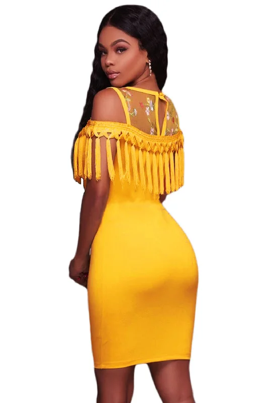 Sexy Yellow Floral Mesh Yoke Fringe Bodycon Mini Dress Elegant Satin Lace Mini Dress Sexy Yellow Floral Mesh Yoke Fringe Bodycon Mini Dress Elegant Satin Lace Mini Dress