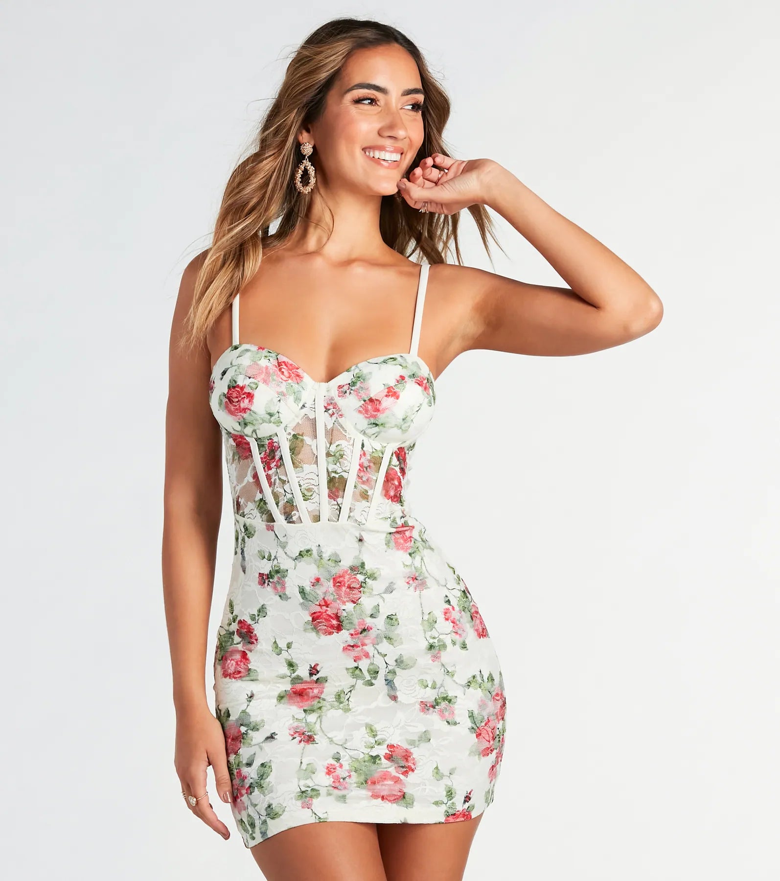 Simply Irresistible Floral Lace Corset Mini Dress Stylish Summer Mini Dress