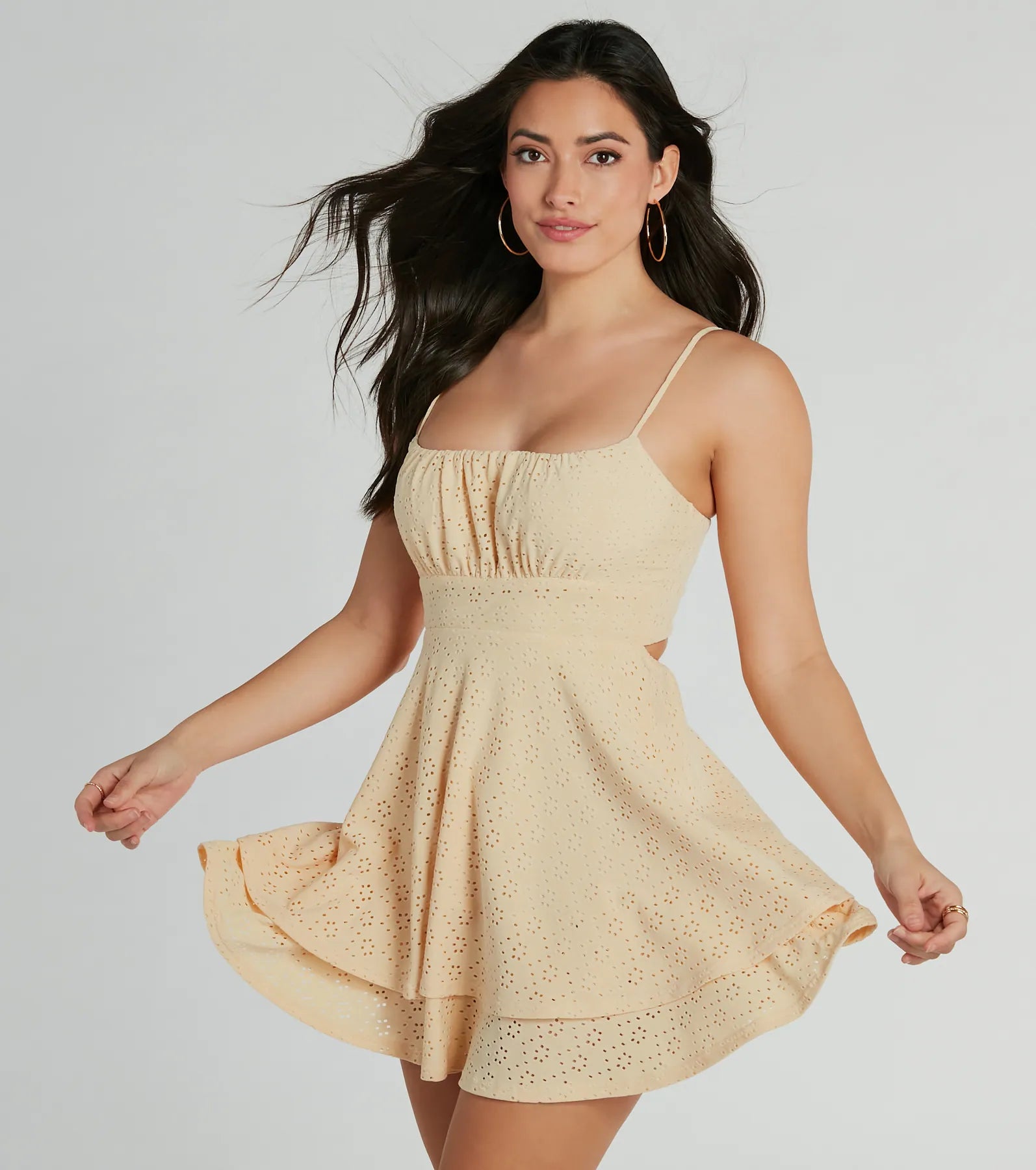 Simply Sunny Scoop Neck Skater Eyelet Mini Dress Cozy T-Shirt Mini Dress