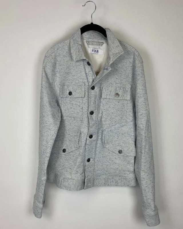 Button Up Blue and White Jacket - Small Wool Jacket Cashmere Jacket Tweed Jacket