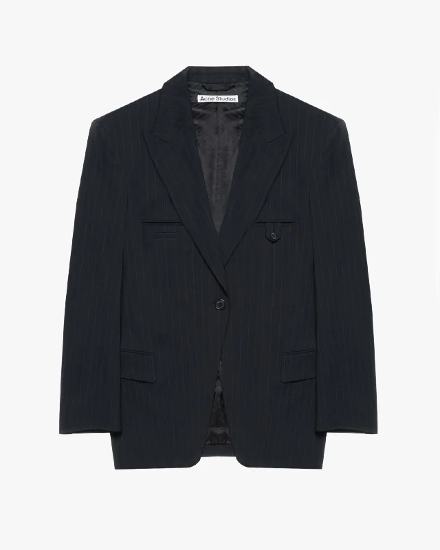Oversized Pinstripe Jacket A-Line Jacket Boat Neck Shawl Collar