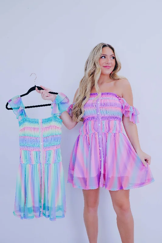 Summer Rainbows Smocked Mini Dress - 2 Colors Chic Halter Mini Dress