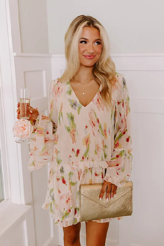 The Carrigan Pleated Floral Mini Dress Comfortable Ruffle Mini Dress