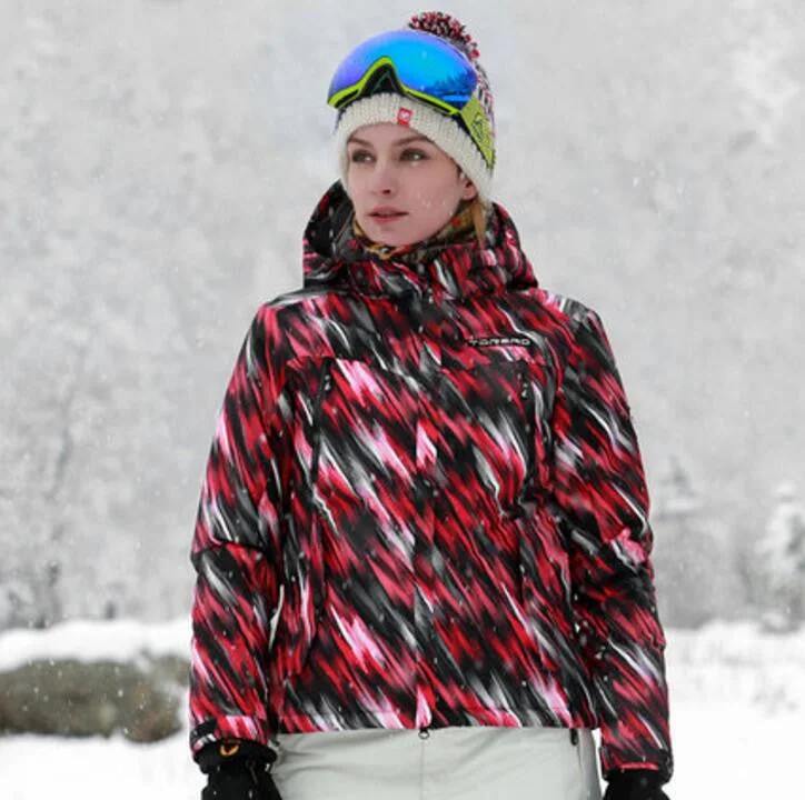 TOREAD Print Red Color Classical Ski Jacket Boat Neck Shawl Collar Notched Collar