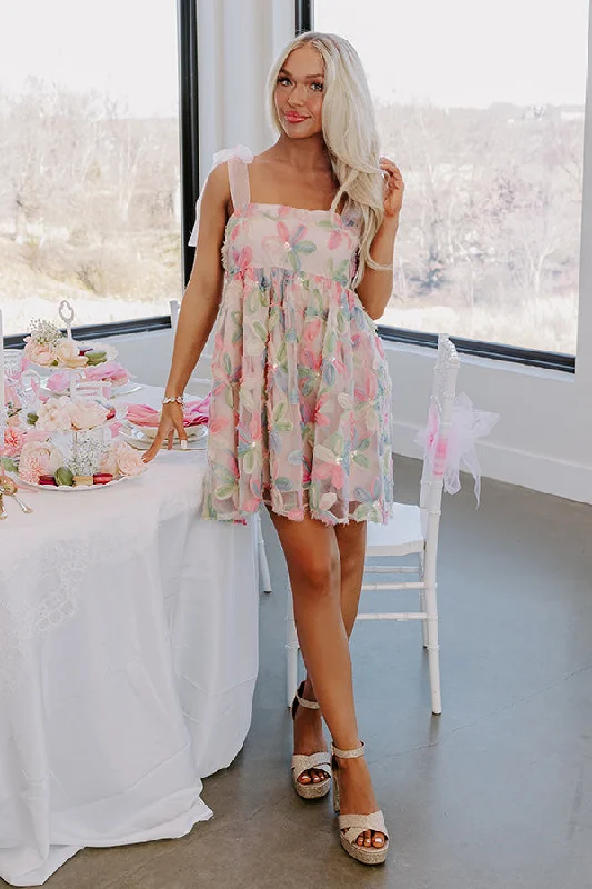Twilight Blush Embroidered Mini Dress Chic Tropical Mini Dress