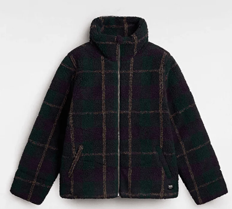 Vans Women's Foundry Plaid High Pile Puff Jacket Front Pockets Side Pockets Patch Pockets Vans Women's Foundry Plaid High Pile Puff Jacket Front Pockets Side Pockets Patch Pockets