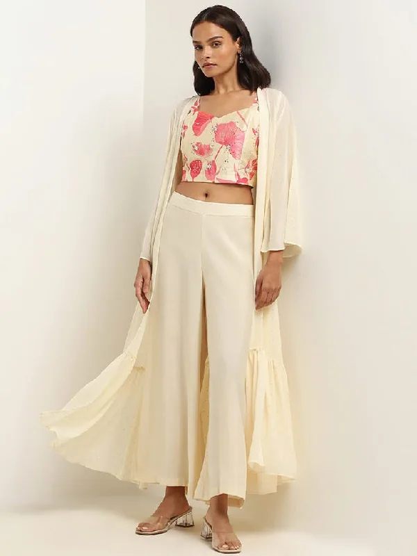 Vark Cream Floral Top, Palazzos & Jacket Set Nylon Jacket Polyester Jacket Spandex Jacket Vark Cream Floral Top, Palazzos & Jacket Set Nylon Jacket Polyester Jacket Spandex Jacket