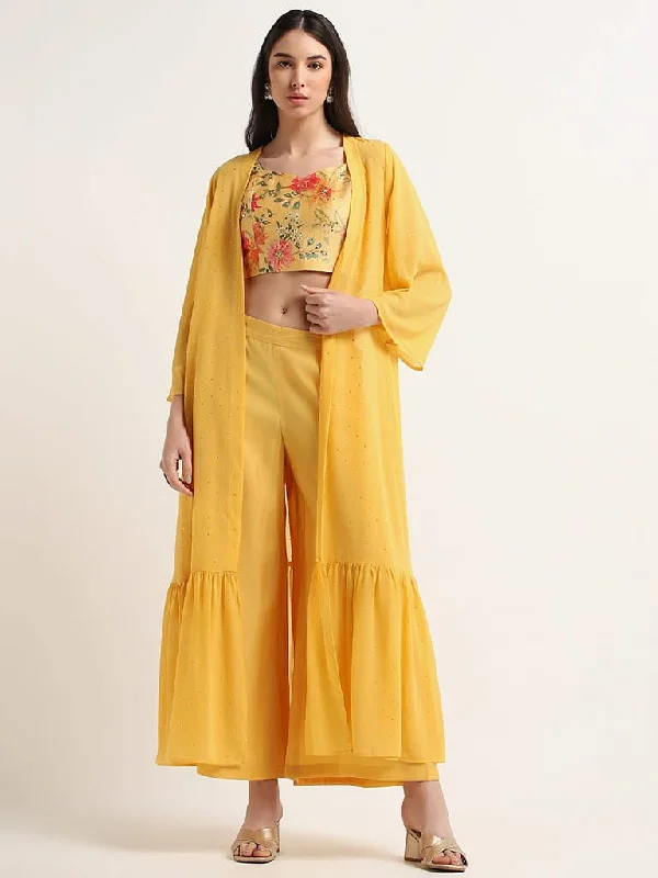 Vark Mustard Floral Jacket Set Herringbone Jacket Checkered Jacket Solid Jacket