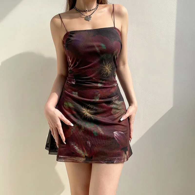 Vintage Strap Mini Dress Chic Mini Dress with V-Neck