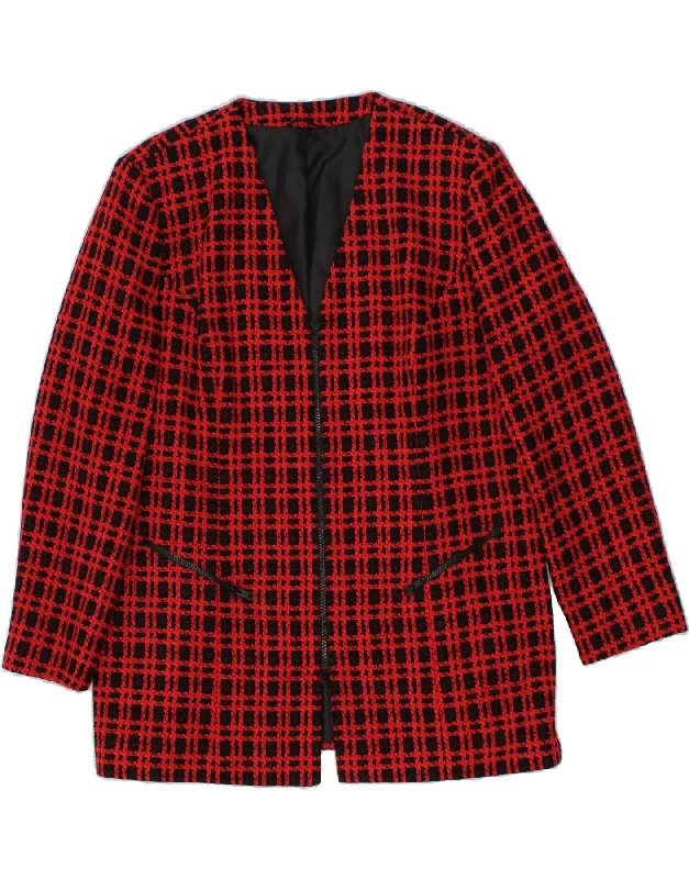 VINTAGE Womens Blazer Jacket UK 14 Large Red Check Belted Jacket Elasticated Jacket Padded Jacket VINTAGE Womens Blazer Jacket UK 14 Large Red Check Belted Jacket Elasticated Jacket Padded Jacket