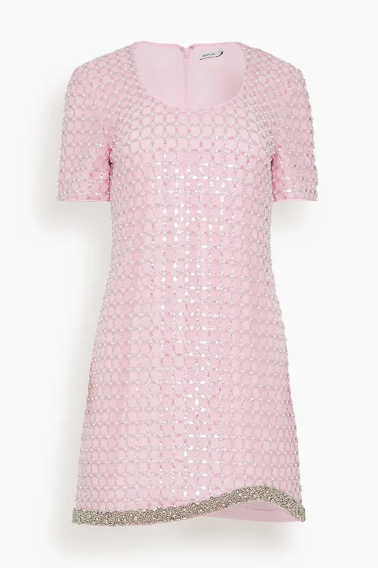 Vivalie Short Sleeve Mini Dress in Candy Pink Fashionable Summer Mini Dress