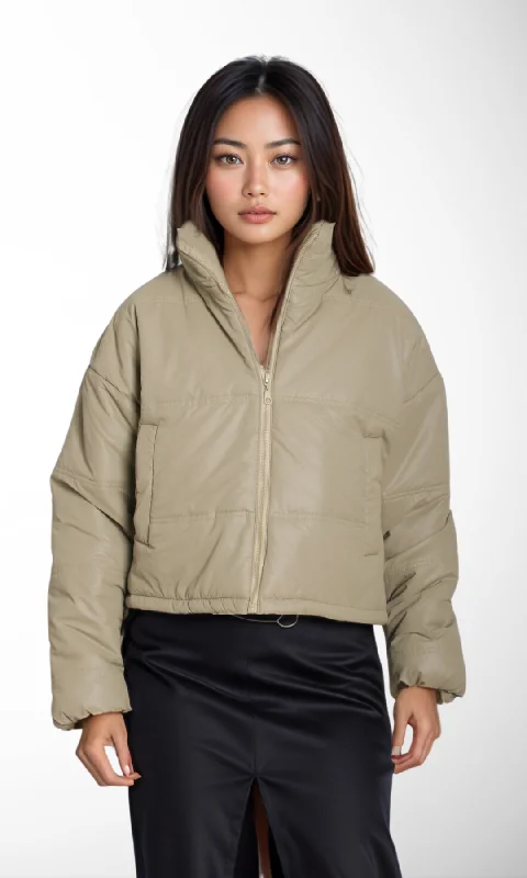 Women Cropped Puffer Jacket (khaki) Embroidered Jacket Appliqued Jacket Beaded Jacket Women Cropped Puffer Jacket (khaki) Embroidered Jacket Appliqued Jacket Beaded Jacket
