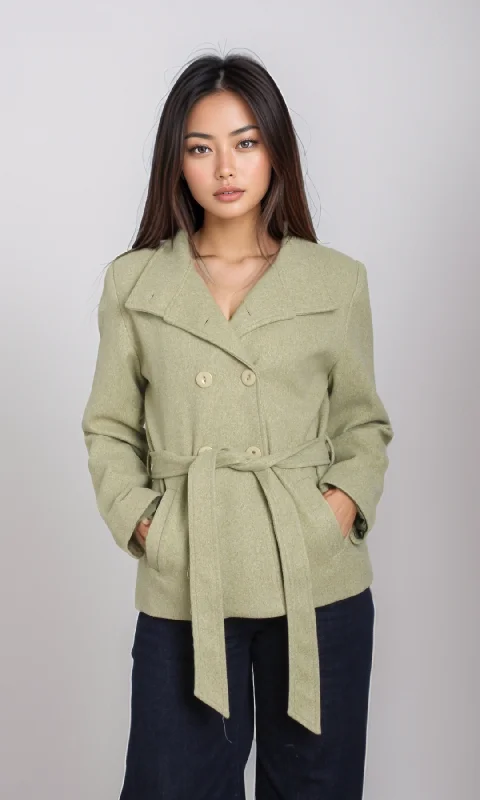 Women Stand Collar Jacket (Green) Knit Fabric Woven Fabric Fleece Fabric