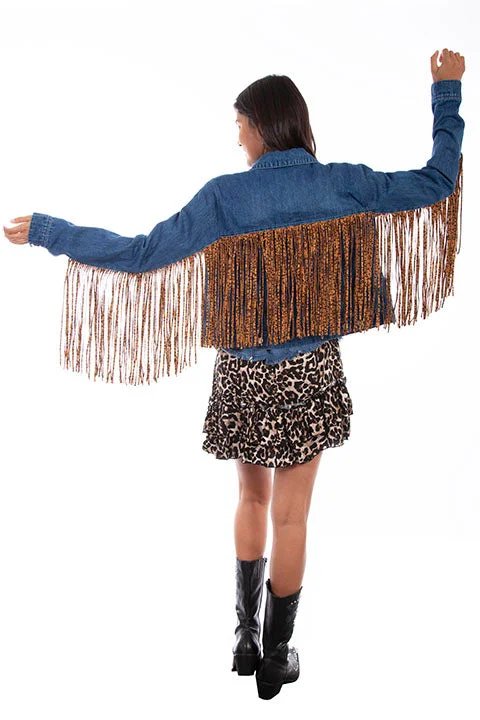 Women's Honey Creek Jacket Collection: Denim Leopard Fringe Satin Jacket Silk Jacket Chiffon Jacket