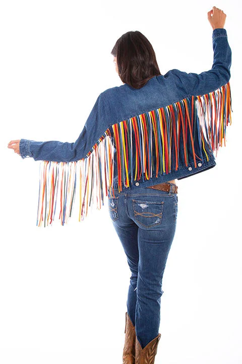 Women's Honey Creek Jacket Collection: Denim Serape Fringe Belted Jacket Elasticated Jacket Padded Jacket Women's Honey Creek Jacket Collection: Denim Serape Fringe Belted Jacket Elasticated Jacket Padded Jacket