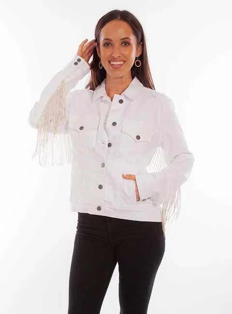 Women's Honey Creek Jacket Collection: White Denim Rhinestone Fringe Cardigan Sweater Pullover Women's Honey Creek Jacket Collection: White Denim Rhinestone Fringe Cardigan Sweater Pullover