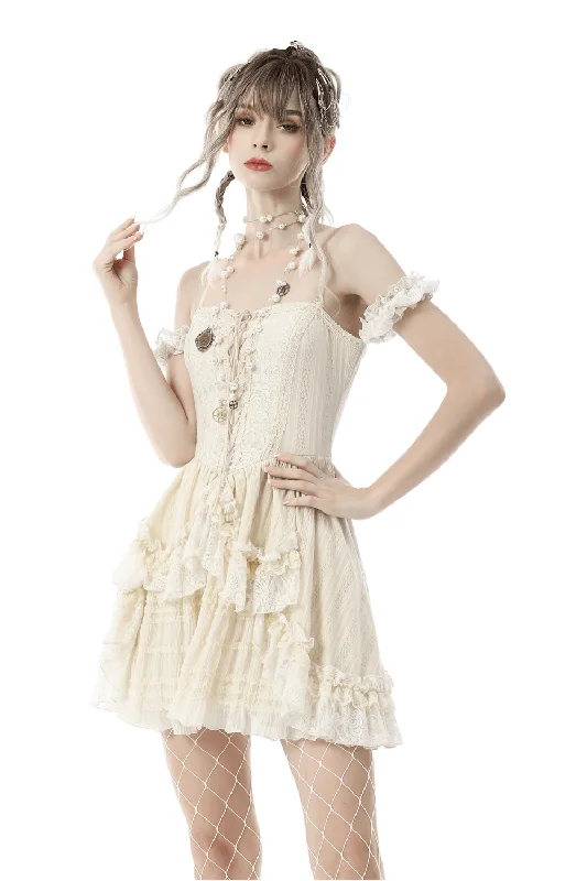 Women's Lace Mini Dress: Ruffled Layers And Floral Detail Stylish Button-Down Mini Dress Women's Lace Mini Dress: Ruffled Layers And Floral Detail Stylish Button-Down Mini Dress