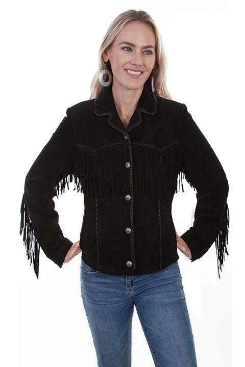 Women's Leather Jacket Collection Suede: Scully Western Fringe Whip Stitched Black Zippered Front Buttoned Front Snap Front Women's Leather Jacket Collection Suede: Scully Western Fringe Whip Stitched Black Zippered Front Buttoned Front Snap Front