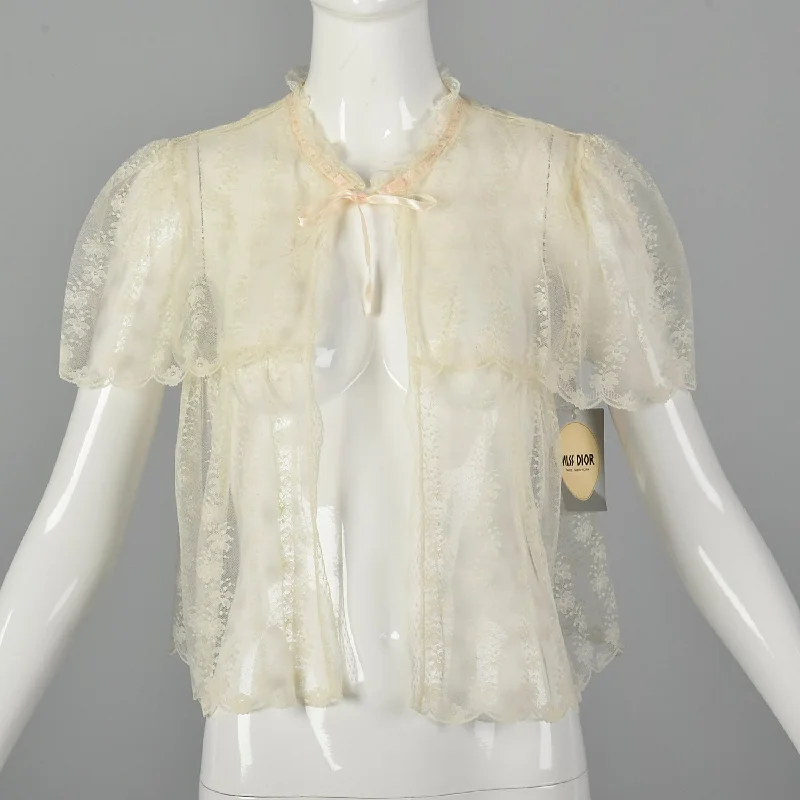 XS Miss Dior Christian Dior 1980s Lace Bed Jacket Fleece Jacket Down Jacket Parka