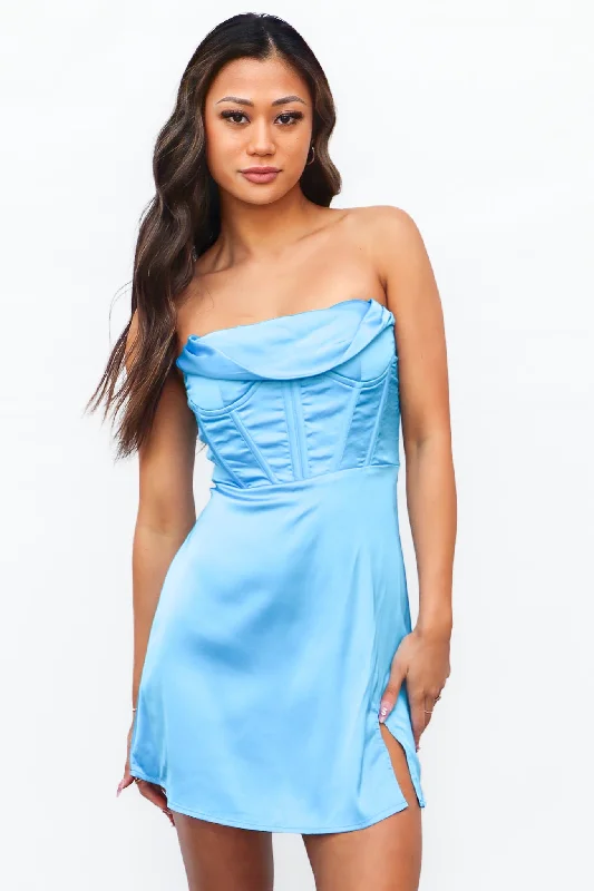 Zaphia Mini Dress - Blue Trendy Mesh Mini Dress