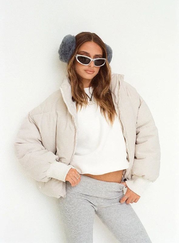 Abe Puffer Jacket Sand A-Line Jacket Boat Neck Shawl Collar
