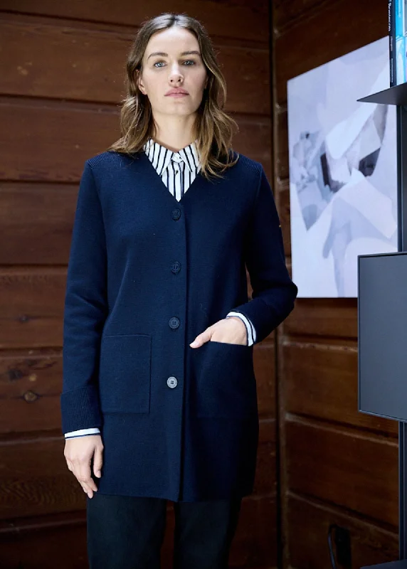 ARGELES - Long Jacket for Women | 100% Wool (NAVY) Belted Jacket Elasticated Jacket Padded Jacket ARGELES - Long Jacket for Women | 100% Wool (NAVY) Belted Jacket Elasticated Jacket Padded Jacket