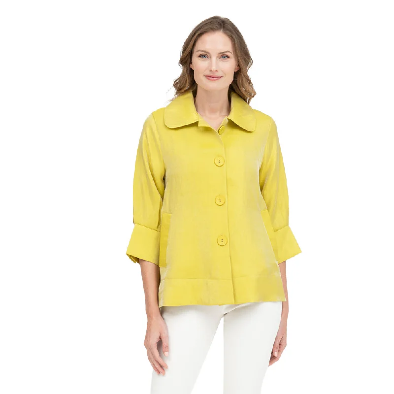 Damee Solid Wide Ball Collar Jacket in Citron Yellow - 4741-YLW Front Pockets Side Pockets Patch Pockets Damee Solid Wide Ball Collar Jacket in Citron Yellow - 4741-YLW Front Pockets Side Pockets Patch Pockets