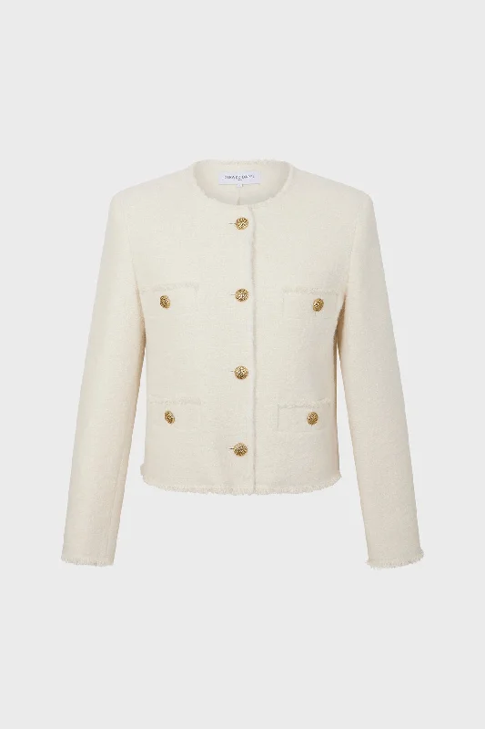 Jacket Morgane Dav38a063 Ecru A-Line Jacket Boat Neck Shawl Collar