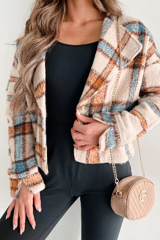 I'm Running Point Plaid Crop Jacket (Taupe) Cardigan Sweater Pullover
