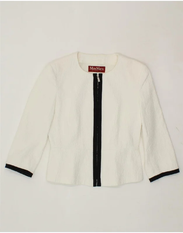 MAX MARA Womens Blazer Jacket UK 10 Small White Cotton Front Pockets Side Pockets Patch Pockets MAX MARA Womens Blazer Jacket UK 10 Small White Cotton Front Pockets Side Pockets Patch Pockets