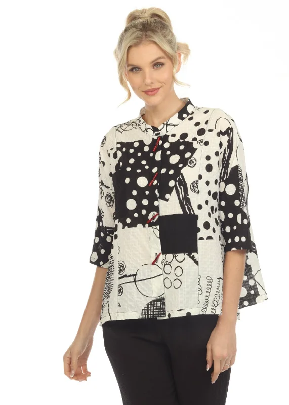 Moonlight Playful Abstract-Print Short Blouse/Jacket - 3817 Front Pockets Side Pockets Patch Pockets Moonlight Playful Abstract-Print Short Blouse/Jacket - 3817 Front Pockets Side Pockets Patch Pockets