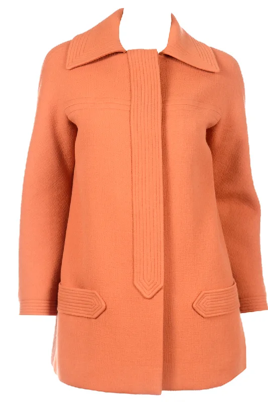 Vintage Pierre Cardin Orange Wool Jacket Boat Neck Shawl Collar Notched Collar