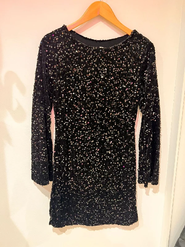 36372 Velvet Sequin Dress - Black