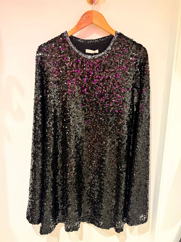 8986 Sequin Open Sleeve Dress - Black