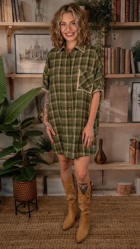 A Fall Moment Green Plaid Dress