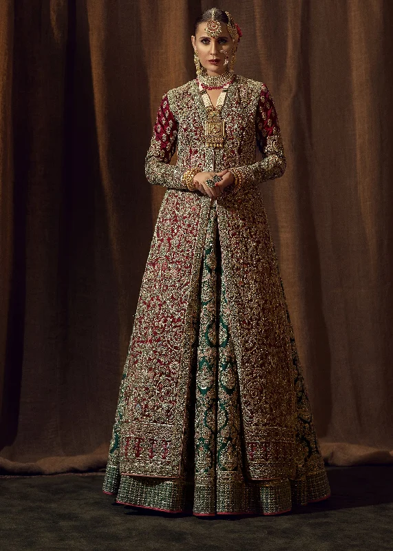 Bridal Red Gown With Green Lehnga Dress (Paasbaan)