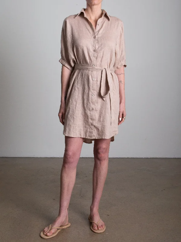 Brittan Dress in French Linen - Nude