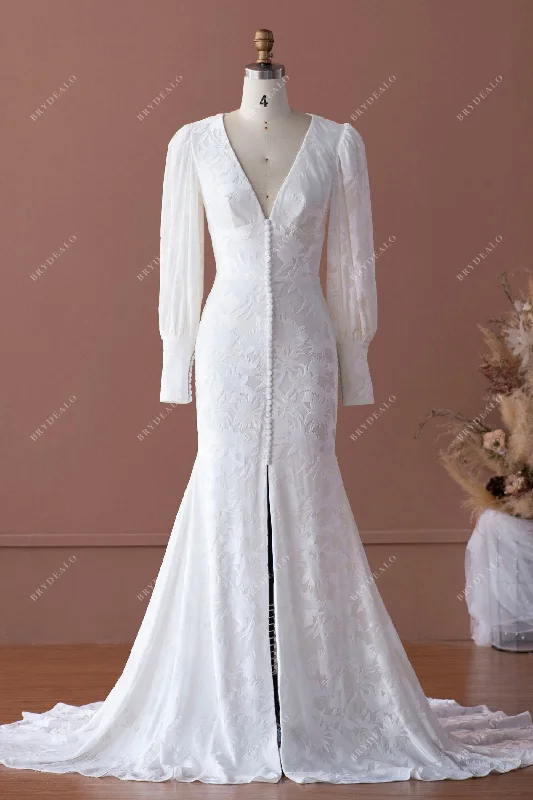 Foiled Burnout Velvet Vintage Sleeved Mermaid Bridal Dress