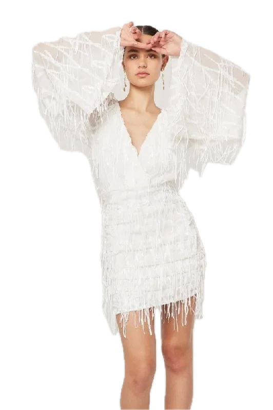 Elliatt Moraya Sequin Fringe Cocktail Dress in Ivory
