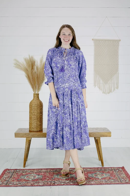 Geena Print Dress - Lilac Blue