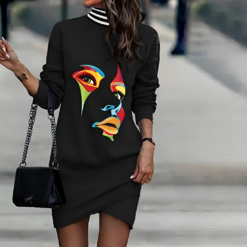 Gemetric Colorful Print Irregular Dress