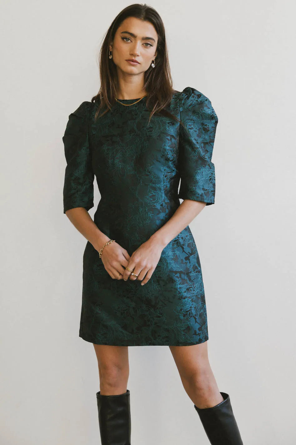 Kaylee Brocade Dress in Teal