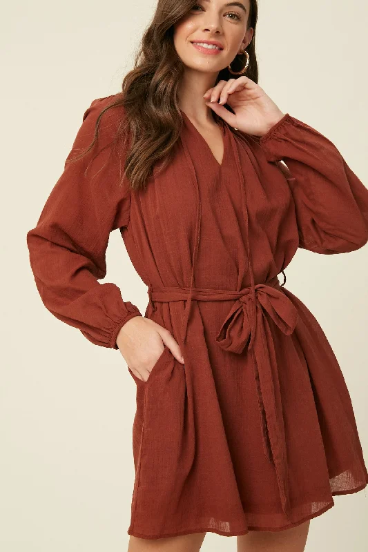 Linen Textured Cotton Collared Dress