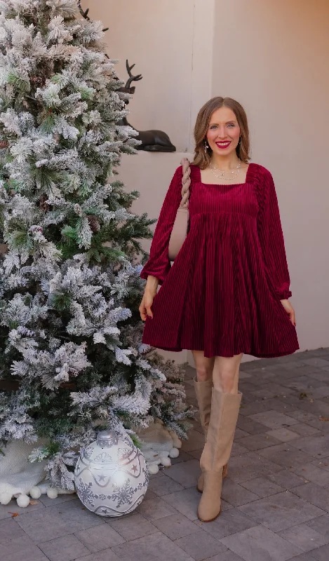 Tie-Back Square Neck Velvet Dress