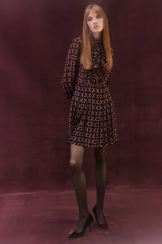 Rosa Silk Dress | Khaki & Geometric
