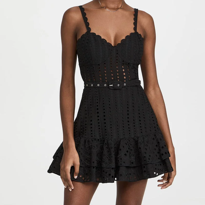 Ruffles waist short sundress dress