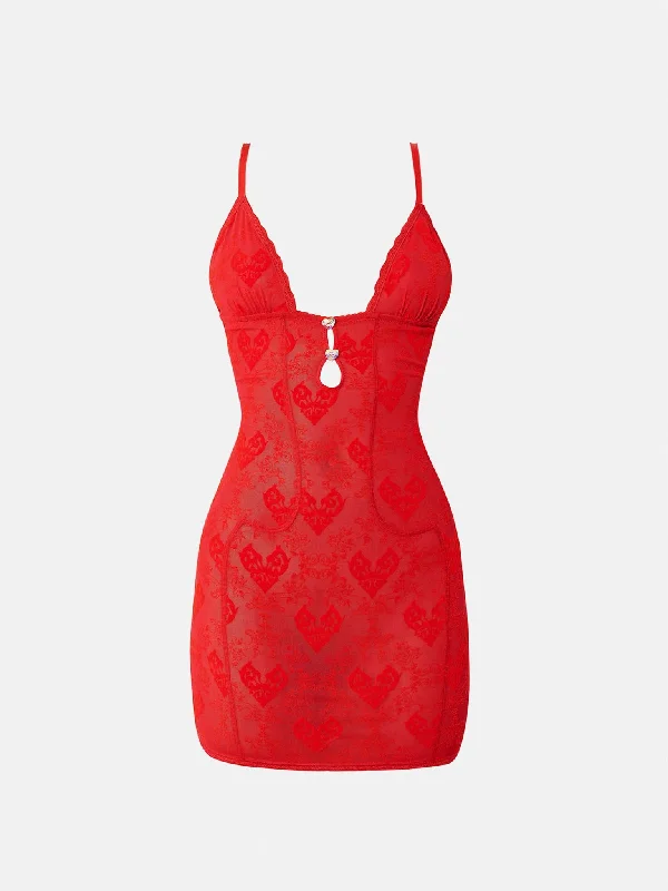 Scarlett Dress Flocked Mesh Red