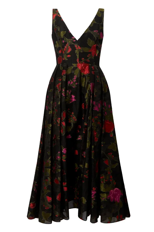 Strappy V Neck Volume Hem Dress Red + Pink