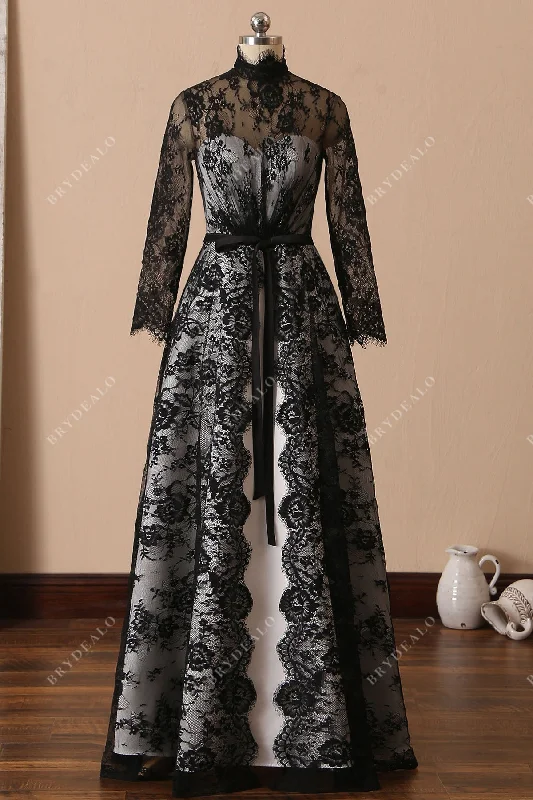 Unique Black Lace Gothic A-line Unconventional Bridal Dress